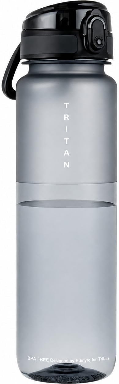 32oz Clear Tritan Water Bottle with Chug Lid | Frosted & BPA-Free, Leakproof, Wide Mouth, Portable Sports Water Bottle for Gym, Office, Travel, Outdoor（Grey）