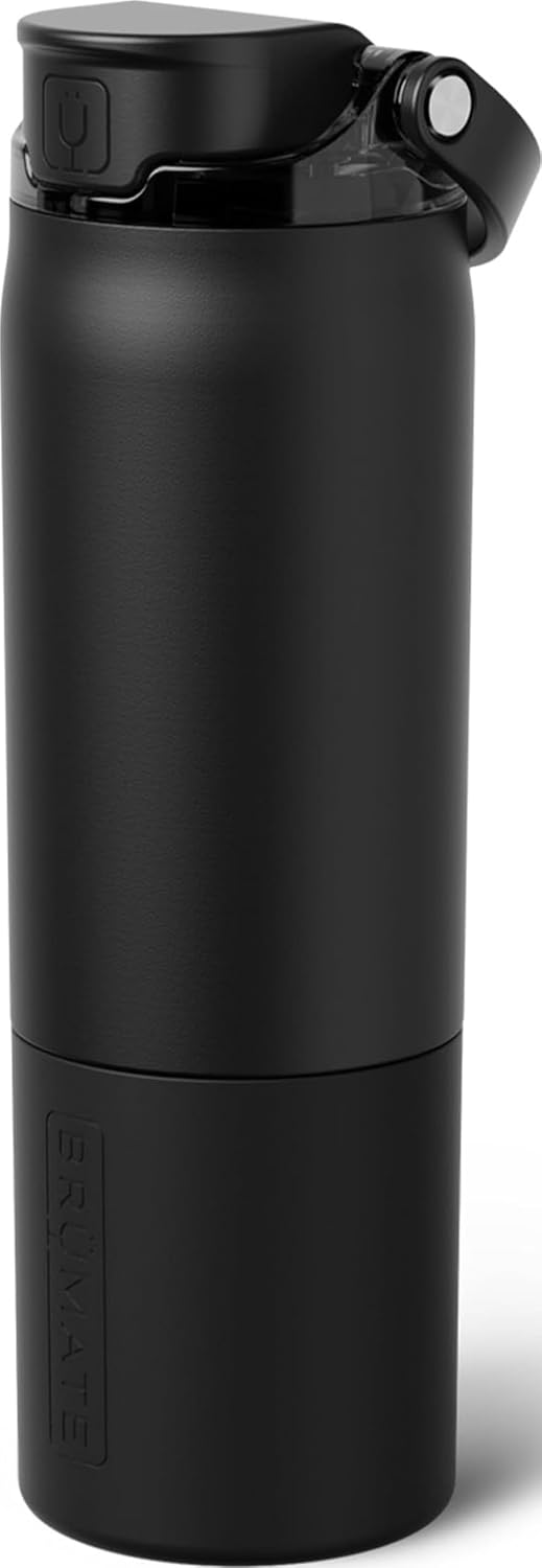 BrüMate Rise 25oz Water Bottle With 100% Leakproof Covered Silicone Straw | Insulated Stainless Steel Water Bottle | Cup-Holder Friendly | Fast Flow | Soft Sip Silicone Spout | BPA-Free (Matte Black)