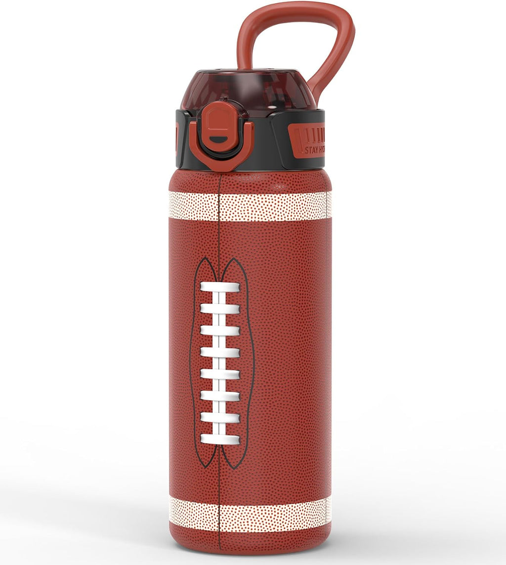 MYFOREST Football Water Bottle, Odor-free Liner & Triple Insulated | No Plastic Taste, 3D Touch Shell, Quick-open Chug/Sip Lid, 360° Leak-Proof, for Sports Fans/Gifts/Team Swag, 24oz/700ml