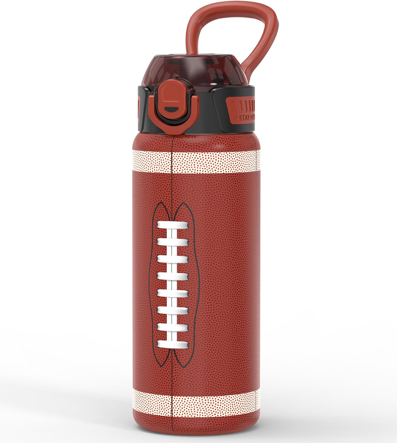 MYFOREST Football Water Bottle, Odor-free Liner & Triple Insulated | No Plastic Taste, 3D Touch Shell, Quick-open Chug/Sip Lid, 360° Leak-Proof, for Sports Fans/Gifts/Team Swag, 24oz/700ml