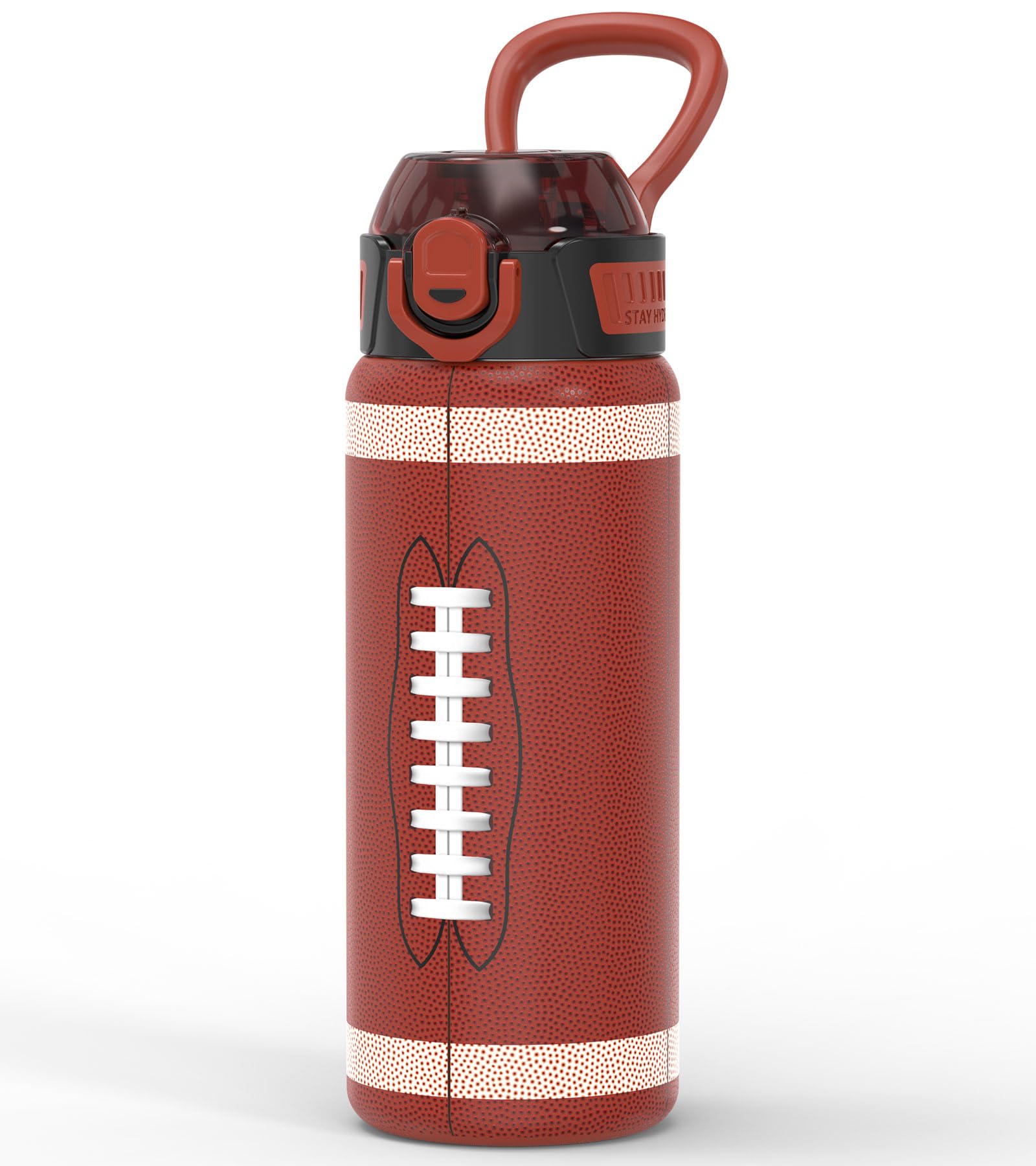MYFOREST Football Water Bottle, Odor-free Liner & Triple Insulated | No Plastic Taste, 3D Touch Shell, Quick-open Chug/Sip Lid, 360° Leak-Proof, for Sports Fans/Gifts/Team Swag, 24oz/700ml