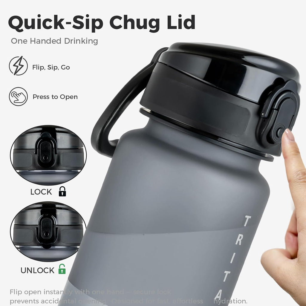 32oz Clear Tritan Water Bottle with Chug Lid | Frosted & BPA-Free, Leakproof, Wide Mouth, Portable Sports Water Bottle for Gym, Office, Travel, Outdoor（Grey）
