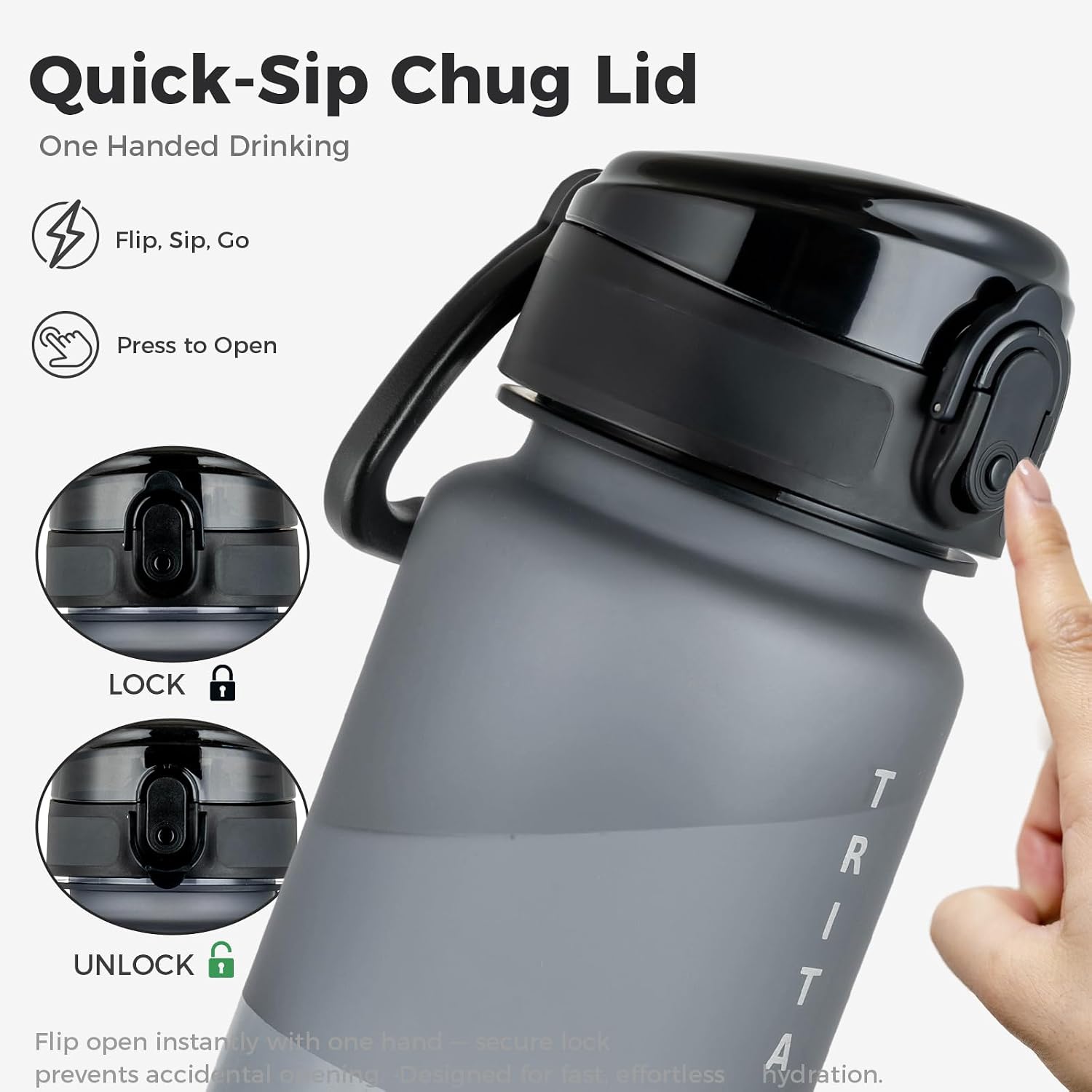 32oz Clear Tritan Water Bottle with Chug Lid | Frosted & BPA-Free, Leakproof, Wide Mouth, Portable Sports Water Bottle for Gym, Office, Travel, Outdoor（Grey）
