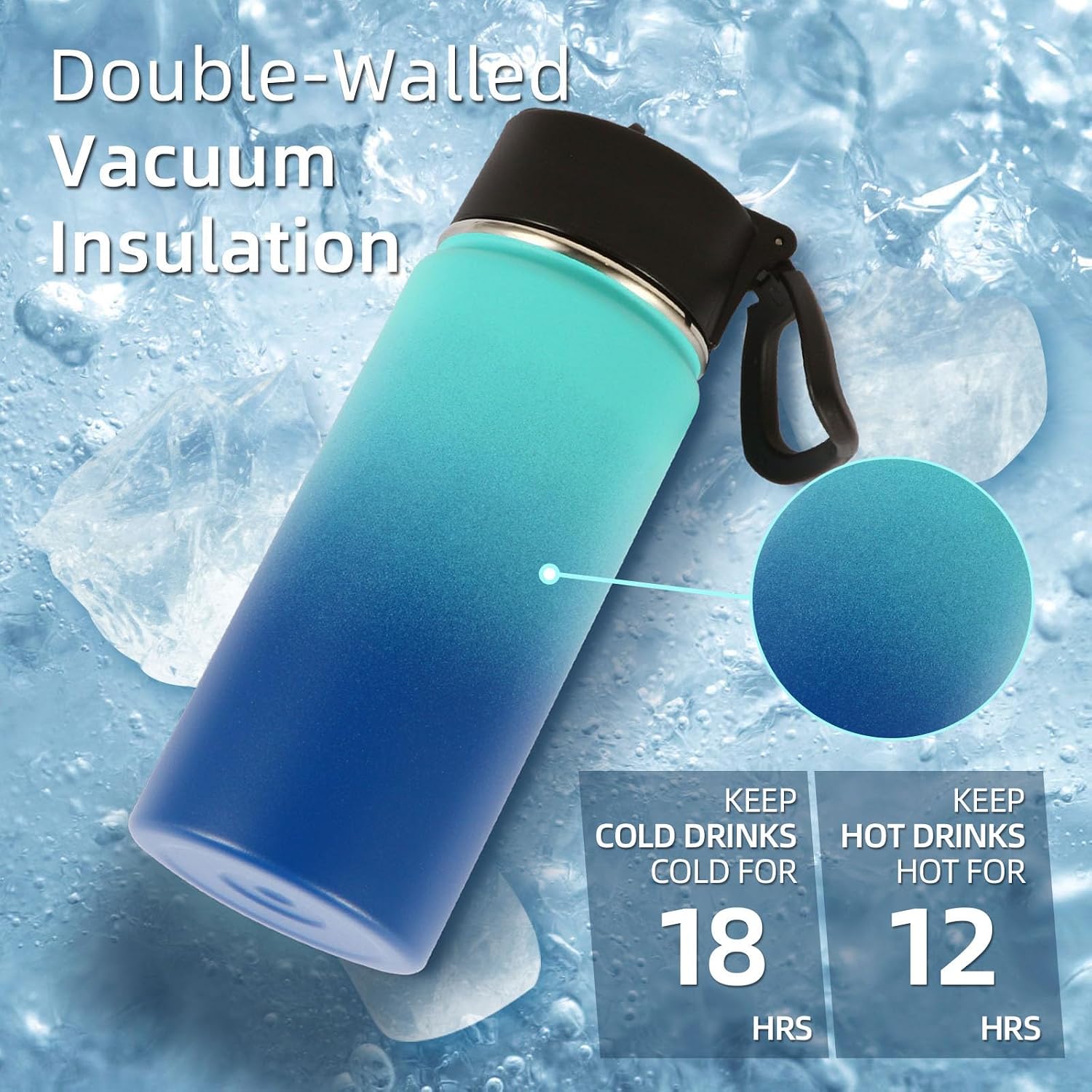 Volhoply Kids Insulated Water Bottle with Straw,16oz Stainless Steel Cold Water Bottles for School,BPA-Free Metal Wide Mouth Cups with Handle,Reusable Double Wall Vacuum Sport Flask(Green Blue,1)