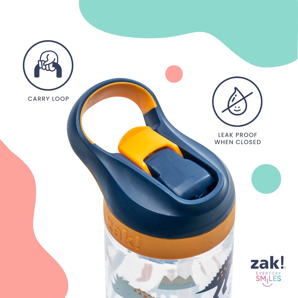 Zak Designs Atlantic Kids Water Bottle For School or Travel, 16oz Durable Plastic Water Bottle With Straw, Handle, and Leak-Proof, Pop-Up Spout Cover, 2-Pack (Surf Boards and Palm Trees)