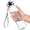 OLDLEY Water Bottle, 32oz Motivational Sports Water Bottle with Time Marker - Times to Drink - Tritan, BPA Free, Wide Mouth Leakproof,Clear Black