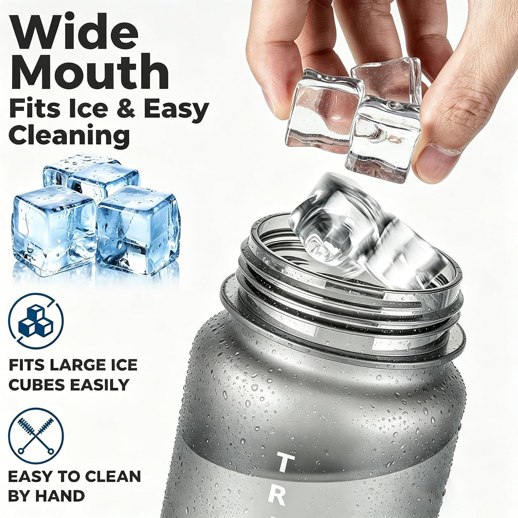 32oz Clear Tritan Water Bottle with Chug Lid | Frosted & BPA-Free, Leakproof, Wide Mouth, Portable Sports Water Bottle for Gym, Office, Travel, Outdoor（Grey）