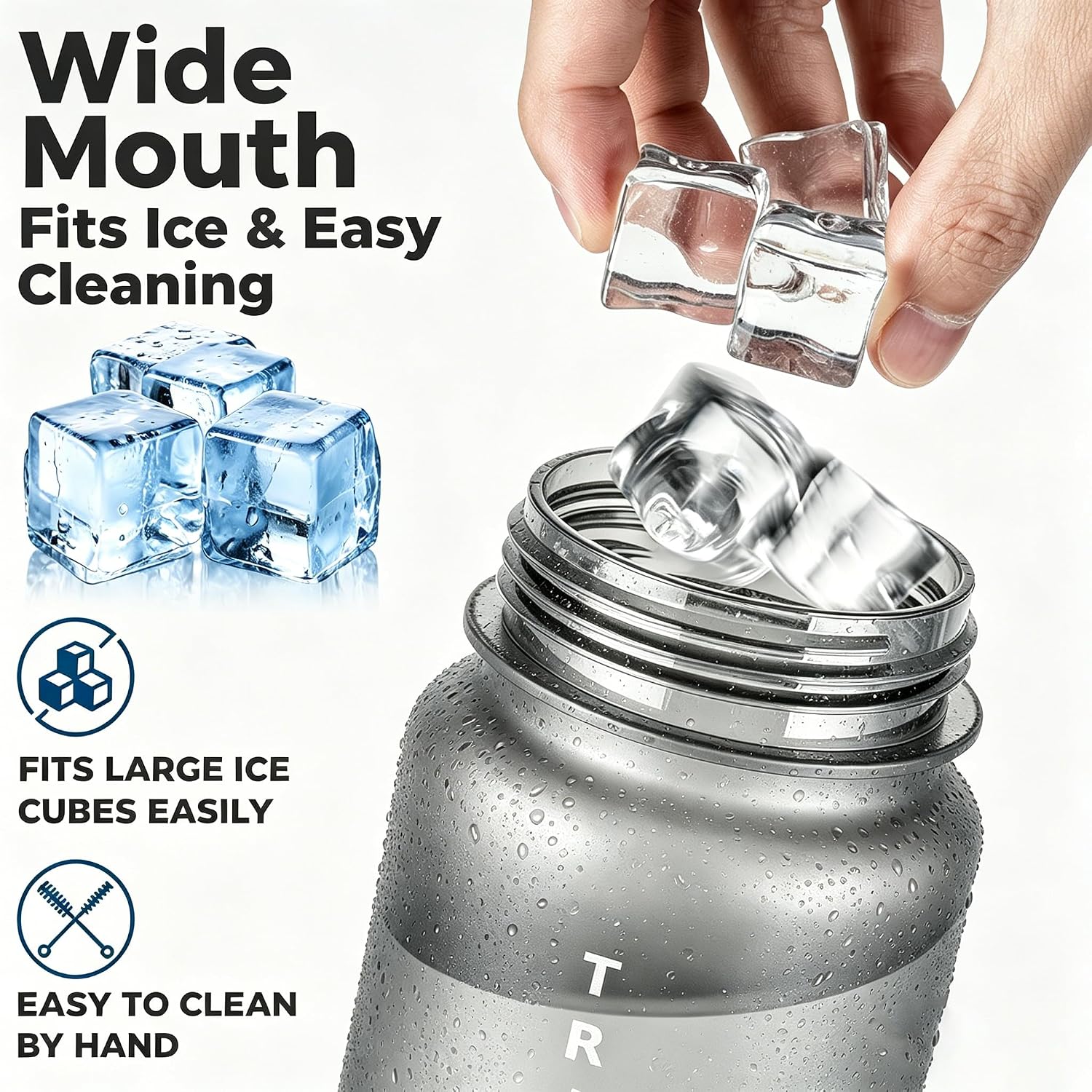 32oz Clear Tritan Water Bottle with Chug Lid | Frosted & BPA-Free, Leakproof, Wide Mouth, Portable Sports Water Bottle for Gym, Office, Travel, Outdoor（Grey）
