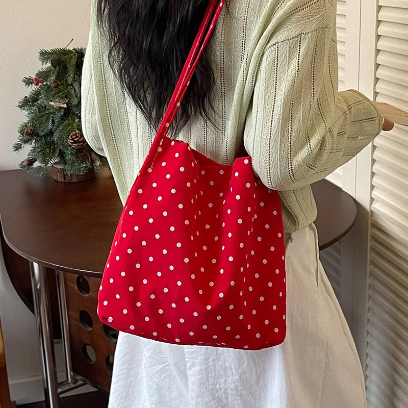 Women Large Capacity Polka Dot Tote Bag Niche Design Versatile Shoulder Bucket Bag Fashion Daily Handbag