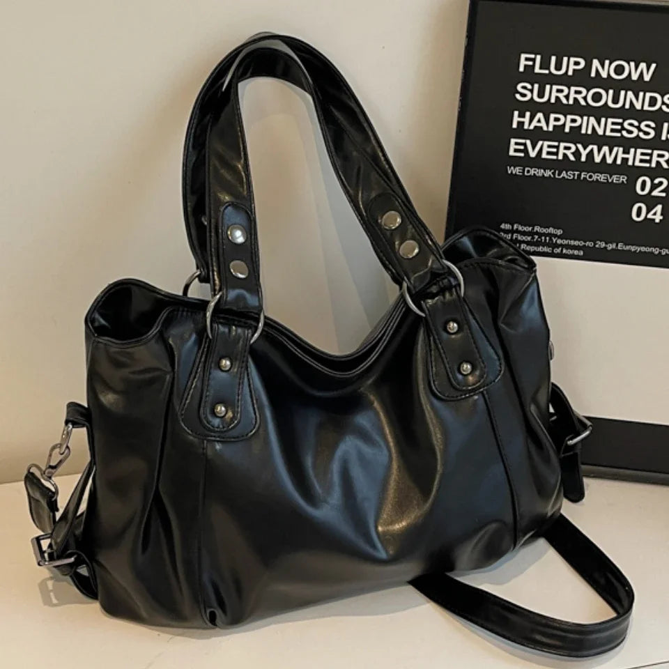 Retro Brand Roomy Shoulder Bag Female Luxury Solid Color Classic Crossbody Bag Large Capacity Style Soft PU Leather Tote Bag