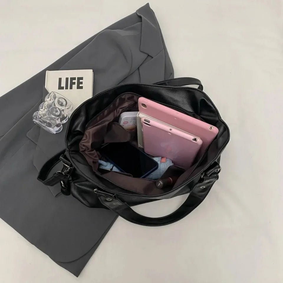 Women's Large Capacity Shoulder Casual Tote Bag Laptop Roomy Handbag Soft Leather Crossbody Business Black Big Bag A4 Sac A Main