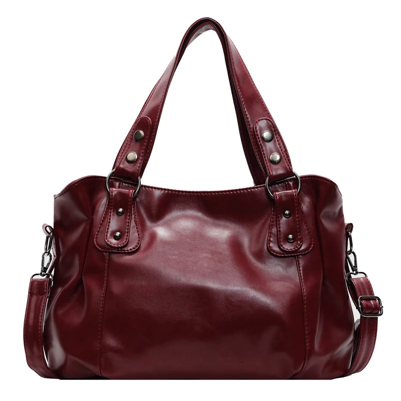 Retro Brand Roomy Shoulder Bag Female Luxury Solid Color Classic Crossbody Bag Large Capacity Style Soft PU Leather Tote Bag