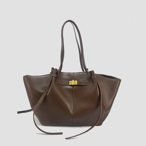 Fashion Large Capacity Trapeze Women Shoulder Bags Designer Metal Lock Handbags High-Quality Pu Leather Big Tote Commute Bag