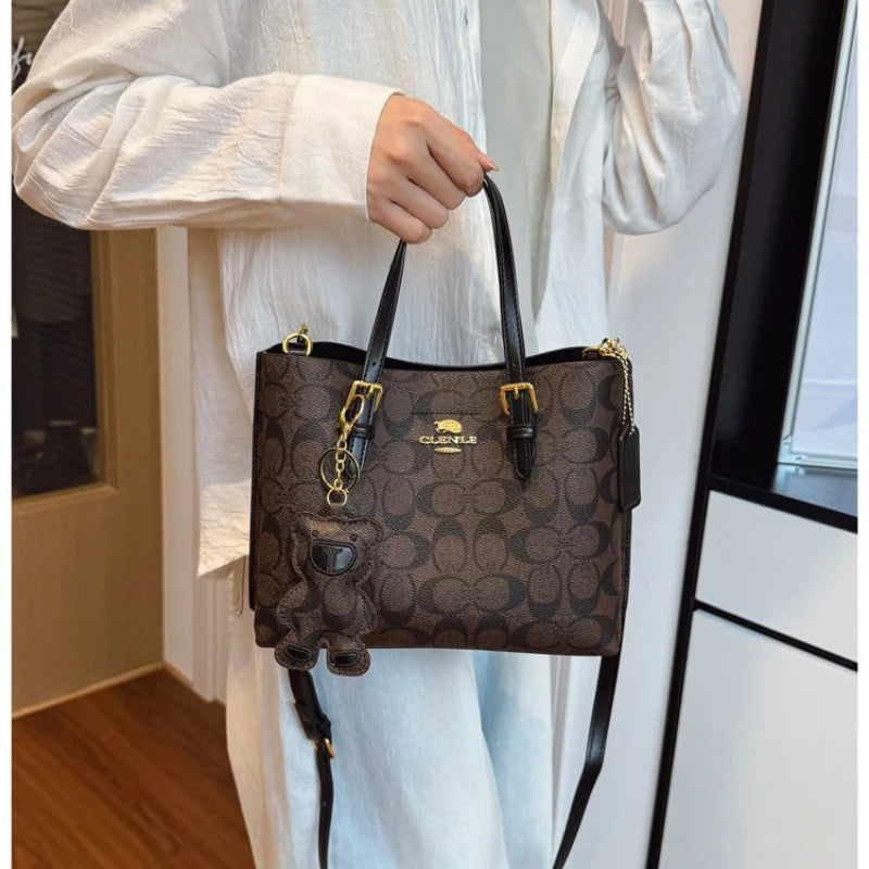 Elegant Monogram Tote Bag in Classic Style for Women Featuring Retro Leather Trim and Detachable Strap