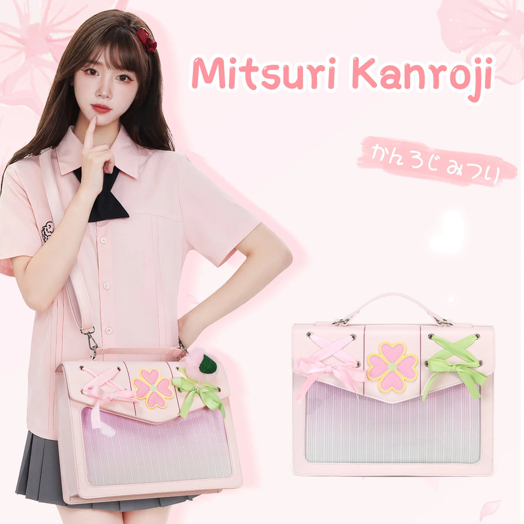 Y2K Sakura Love Pangs Ita Bag Lolita Girl Transparent Pocket Fashion Crossbody Bag Women's DIY Display Shoulder Bag Cute Purse Handbag