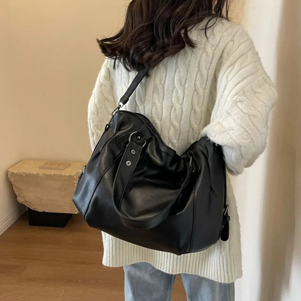 Women's Large Capacity Shoulder Casual Tote Bag Laptop Roomy Handbag Soft Leather Crossbody Business Black Big Bag A4 Sac A Main
