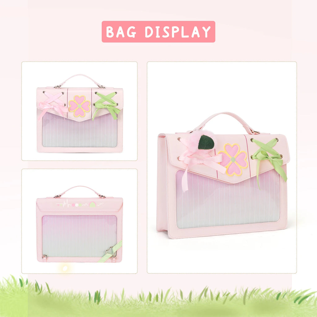 Y2K Sakura Love Pangs Ita Bag Lolita Girl Transparent Pocket Fashion Crossbody Bag Women's DIY Display Shoulder Bag Cute Purse Handbag
