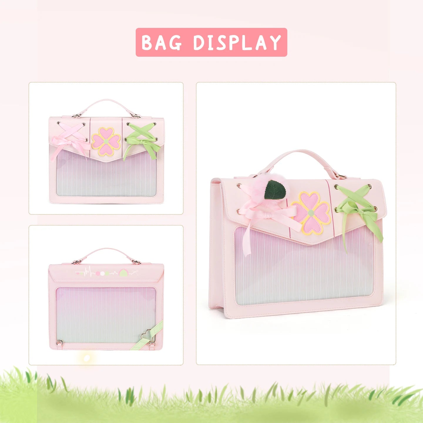 Y2K Sakura Love Pangs Ita Bag Lolita Girl Transparent Pocket Fashion Crossbody Bag Women's DIY Display Shoulder Bag Cute Purse Handbag