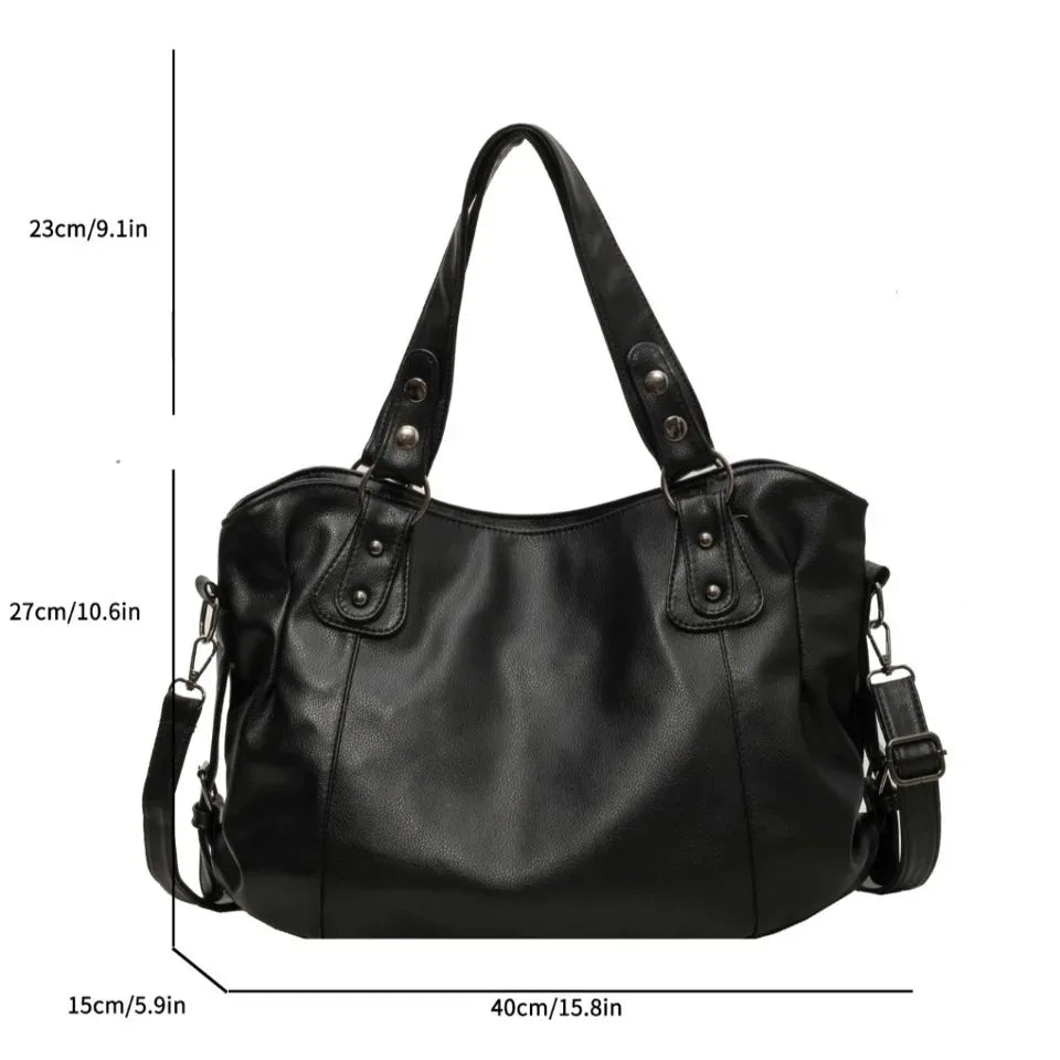Women's Large Capacity Shoulder Casual Tote Bag Laptop Roomy Handbag Soft Leather Crossbody Business Black Big Bag A4 Sac A Main