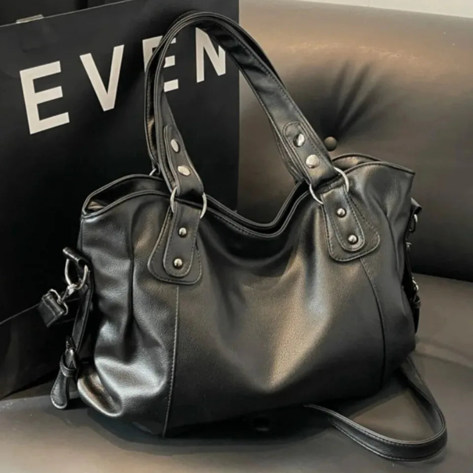 Women's Large Capacity Shoulder Casual Tote Bag Laptop Roomy Handbag Soft Leather Crossbody Business Black Big Bag A4 Sac A Main