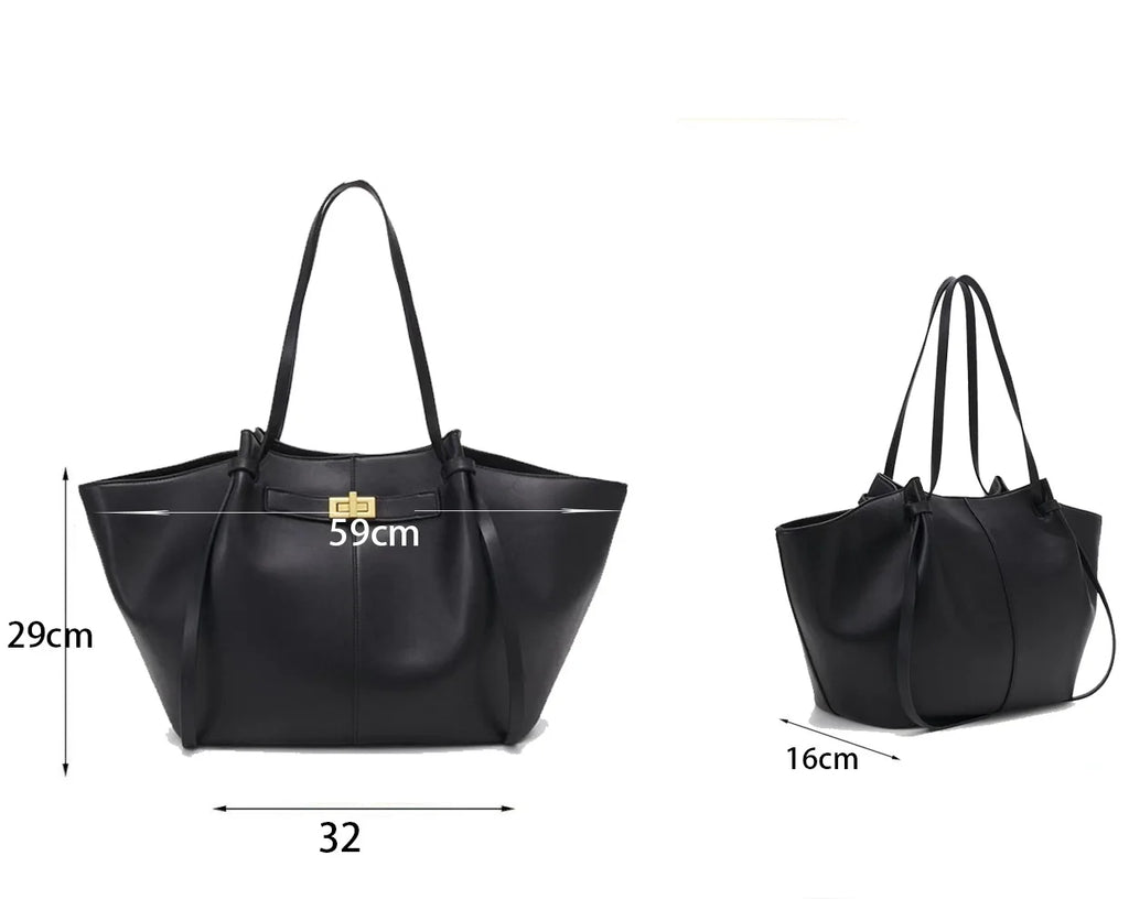 Fashion Large Capacity Trapeze Women Shoulder Bags Designer Metal Lock Handbags High-Quality Pu Leather Big Tote Commute Bag