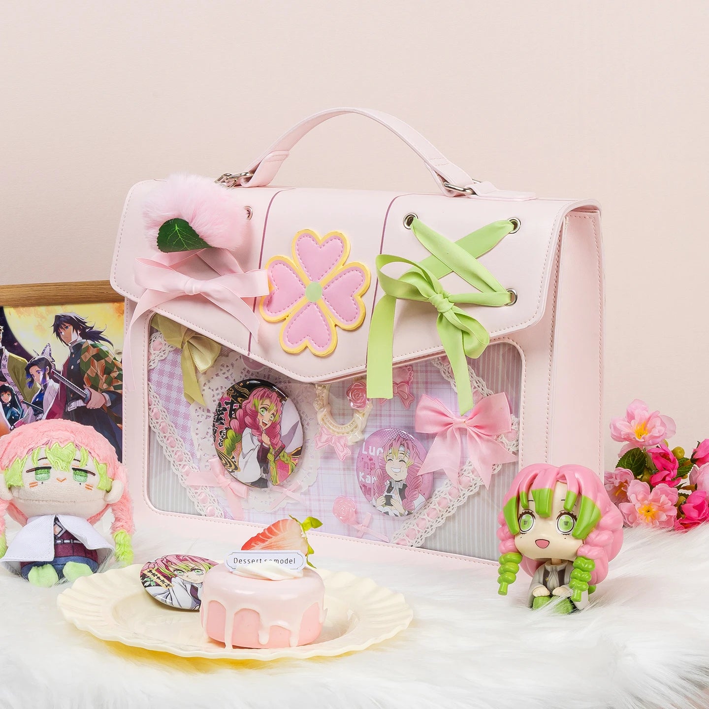 Y2K Sakura Love Pangs Ita Bag Lolita Girl Transparent Pocket Fashion Crossbody Bag Women's DIY Display Shoulder Bag Cute Purse Handbag