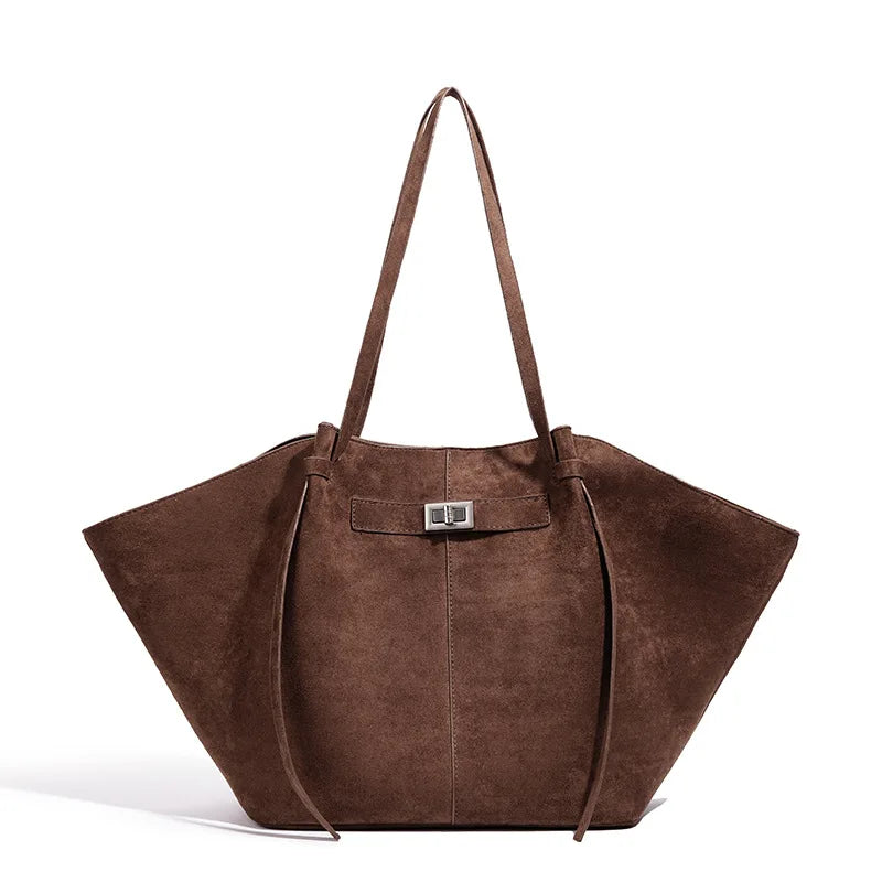 Fashion Large Capacity Trapeze Women Shoulder Bags Designer Metal Lock Handbags High-Quality Pu Leather Big Tote Commute Bag