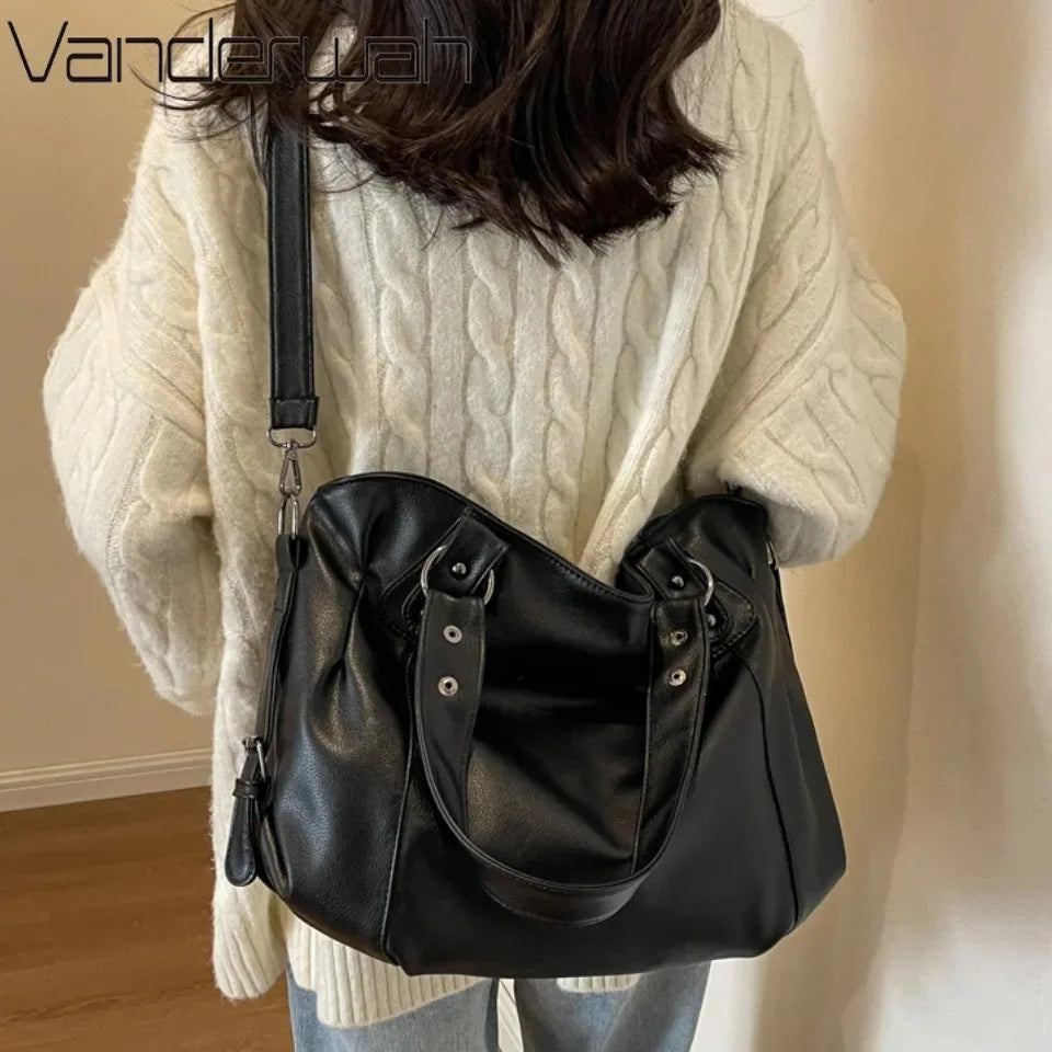 Women's Large Capacity Shoulder Casual Tote Bag Laptop Roomy Handbag Soft Leather Crossbody Business Black Big Bag A4 Sac A Main